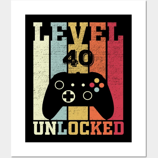 Level 40 Unlocked Funny Video Gamer 40th Birthday Gift Wall Art by DragonTees